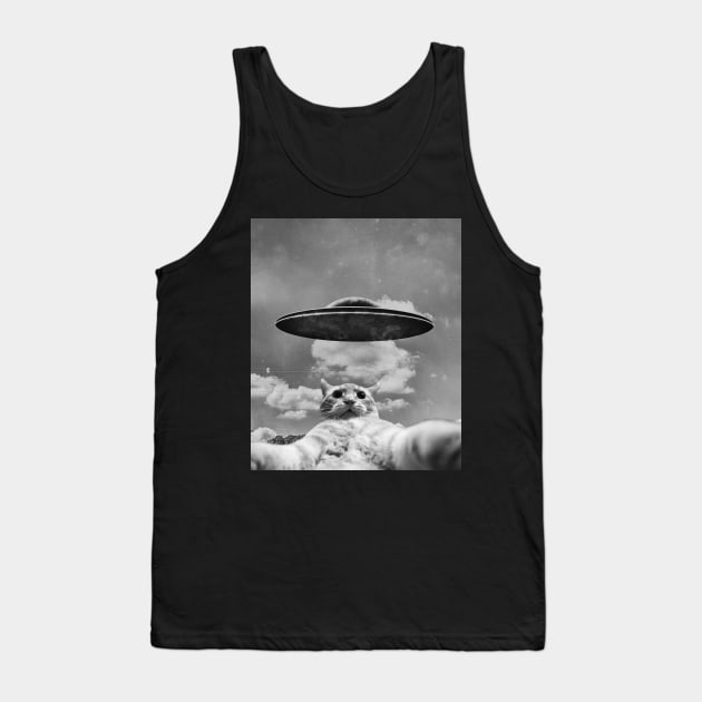 Cat UFO Selfie Funny Alien Tank Top by larfly